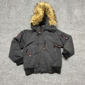Canada Weathergear Jacket Kids 7 Black Hooded Bomber Faux Fur Insulated Winter